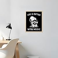 Vista 8 de Arte de pared "La vida es mejor con música" – Cartel de perro de dibujos animados sin marco de 8x10 – Arte divertido e inspirador para dormitorio