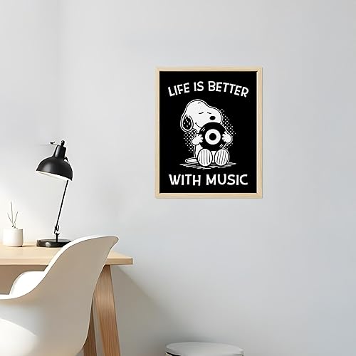 Miniatura 8 de Arte de pared "La vida es mejor con música" – Cartel de perro de dibujos animados sin marco de 8x10 – Arte divertido e inspirador para dormitorio