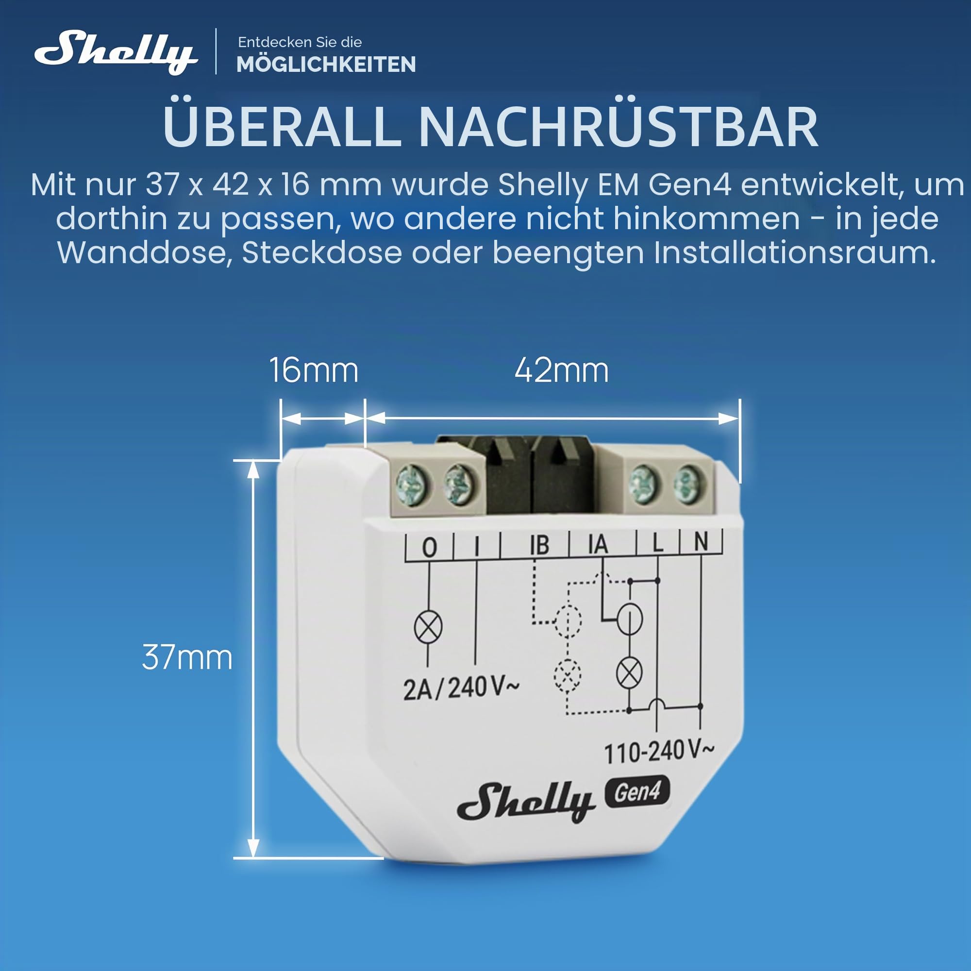 Shelly EM Gen4 - WLAN Smart Energiemonitor, Echtzeit-Stromverbrauchsmessung, 2-Kanal Einphasig, 50A Stromwandler inklusive, Schützsteuerung, Matter-kompatibel, Kein Hub erforderlich
