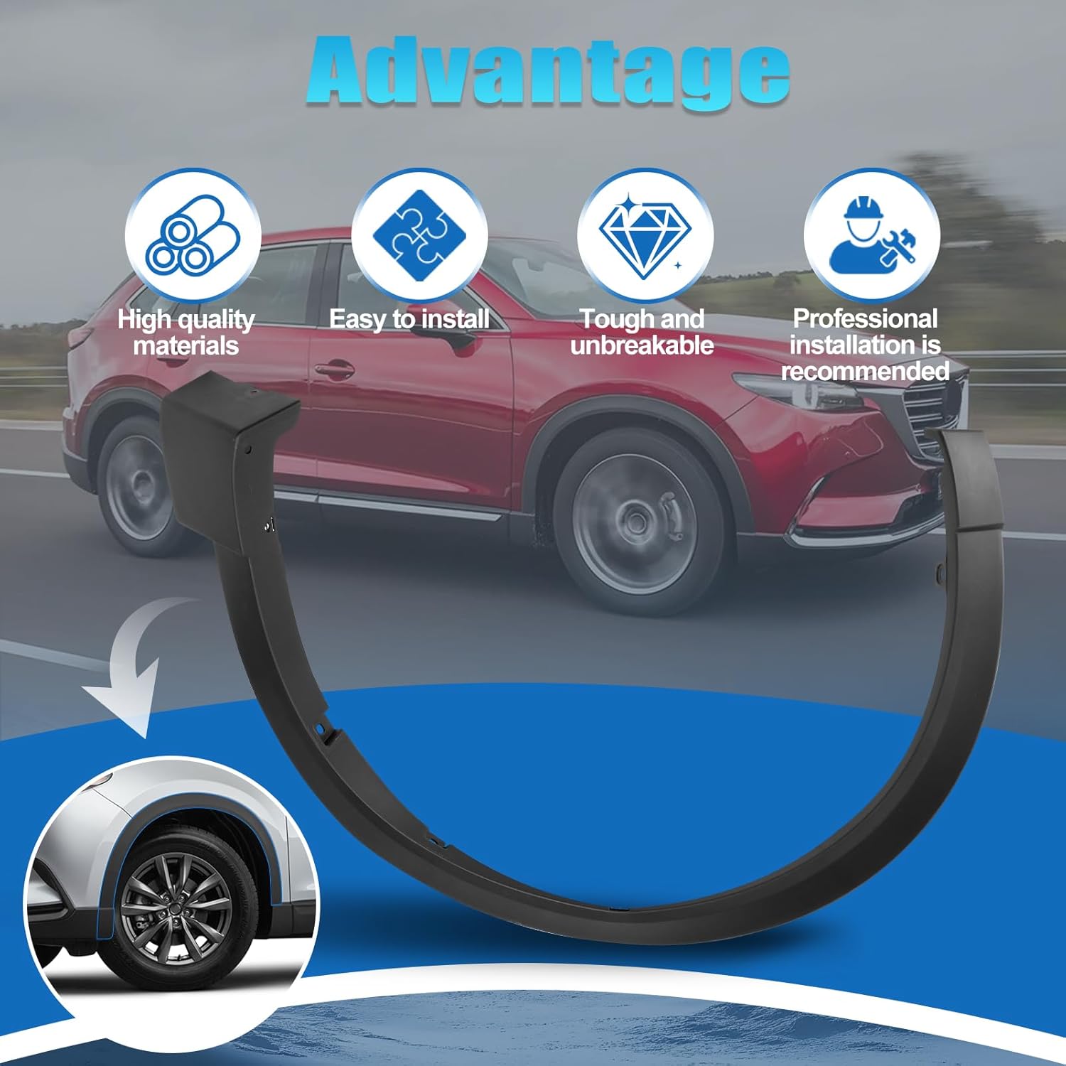 Right Front Side Fender Molding Trim Compatible with CX-9 2016-2023 Replace# TK4851W20D MA1291105 Front Passenger Side Fender Flare Wheel Molding Trim