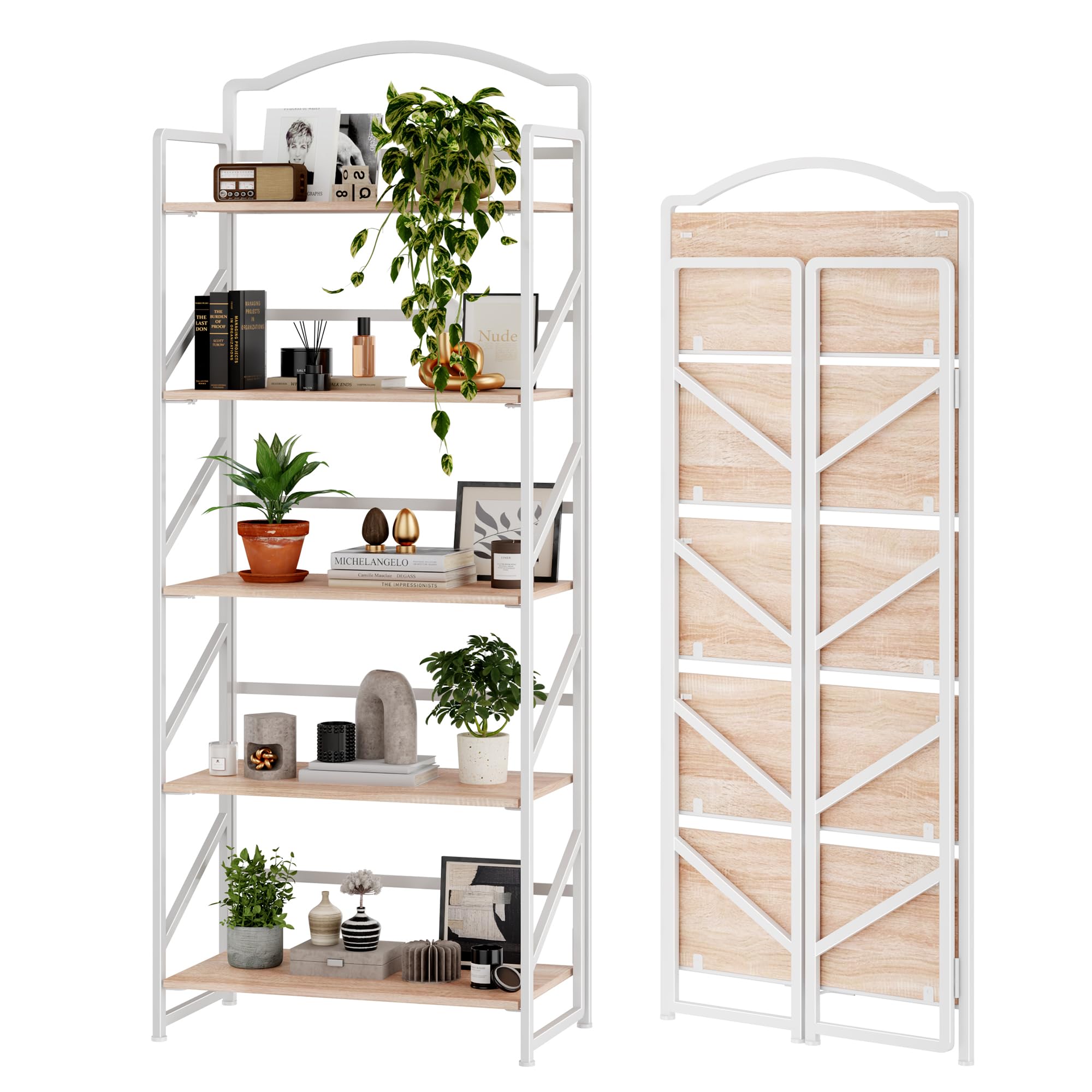 Photo 1 of BHG No Assembly Folding Bookshelf for Living Room,Semicircle Collapsible Book Shelf for Home Office, Portable Bookcase Storage Organizer Rack Shelves