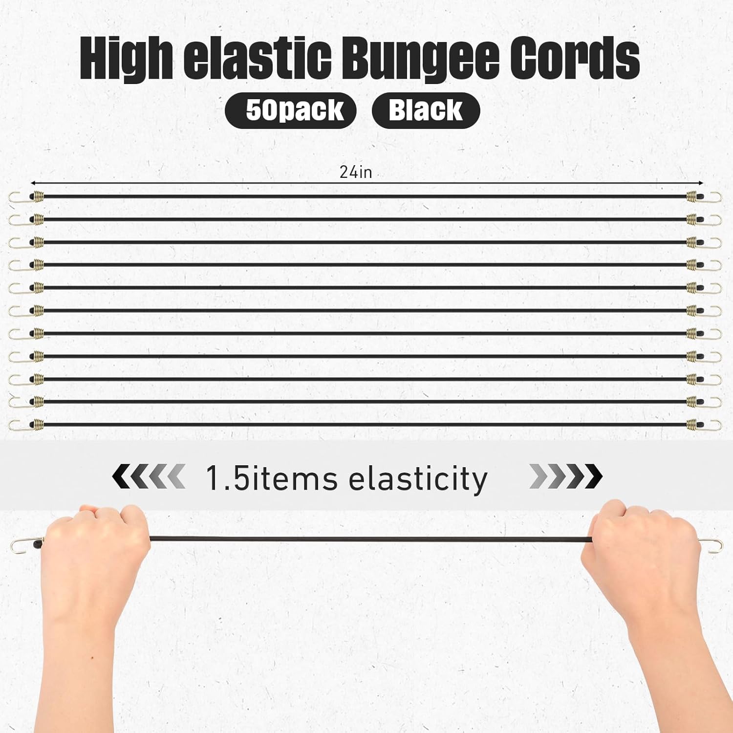 50 Pcs Mini Bungee Cords with Hooks Small Bungee Cords Short Elastic Straps for Luggage Bikes Camping Tools Tarp Cargo Motorcycle (24 Inch,Black)