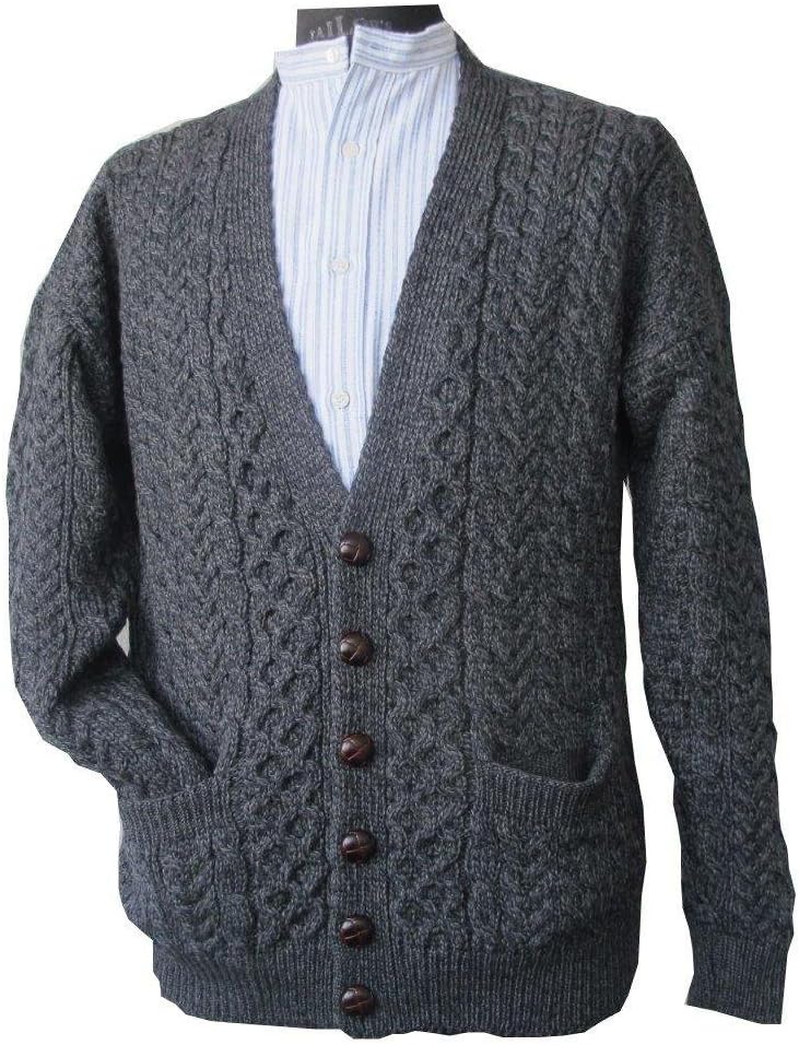 Aran Cardigan in Merino Wool with Button-Up V-Neck by Aran Woollen Mills - Image 2