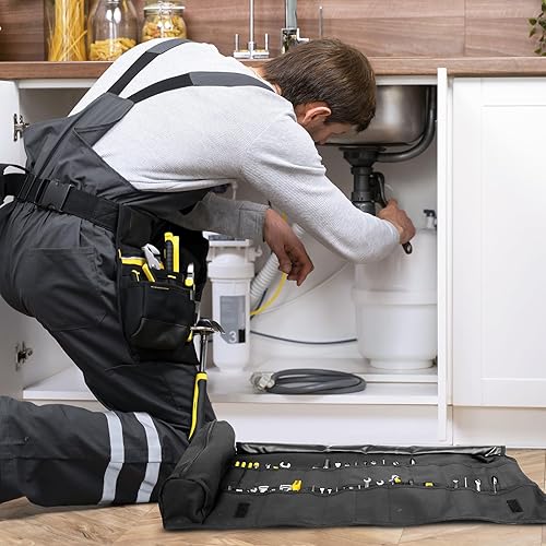 Miniatura 8 de Bolsa de herramientas enrollable, organizador de herramientas resistente para mecánico, electricista, fontanero y carpintero, 19 ranuras con 1