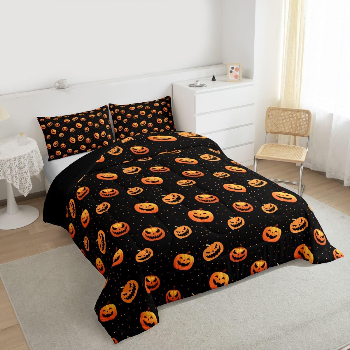 Feelyou Halloween Duvet Set Ghost Pink Twin Size Bedding Set Decoration for Kids Boys Girls Happy Funny Halloween Cute Comforter Set Kawaii Quilt Set Soft and Lightweight
