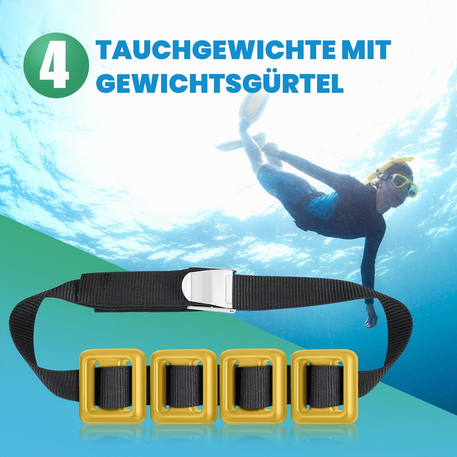 Tellegloww 4 Stück 1 kg Tauchgewichte, Gürtel für Tauchen, beschichtete Tauchgewichte, Nylon, Tauchgürtel mit 1 Metall-Schnellverschluss-Schnalle für freies Tauchen, Speerangeln