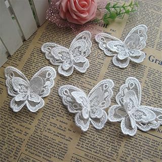 10pcs White Organza Embroidery Fabric Lace Patch Trim Clothes 3D Beading Flower Bride Wedding Dress DIY Applique Cloth