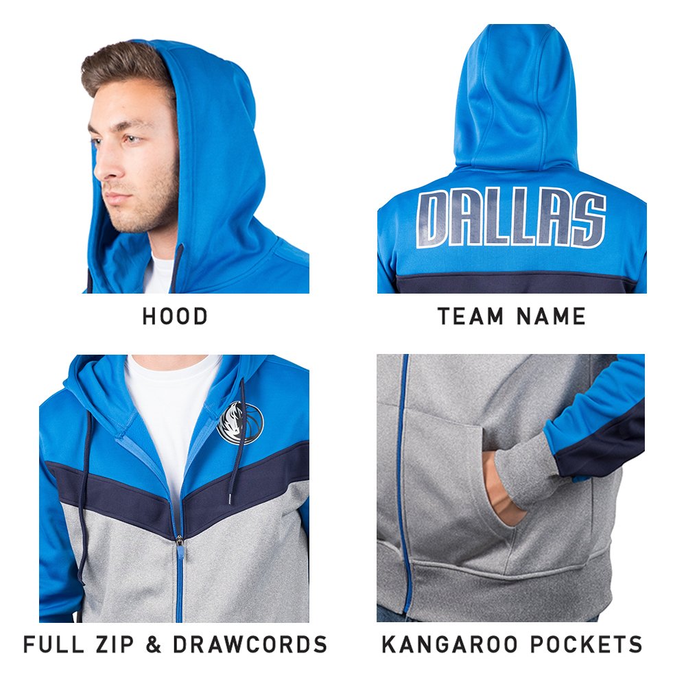 Ultra Game Herren Chevron Full Zip Hoodie NBA Back Cut, Herren, Mannschaftsfarbe, Kontrast, Reißverschluss, Kapuzenpulli (1er Pack)