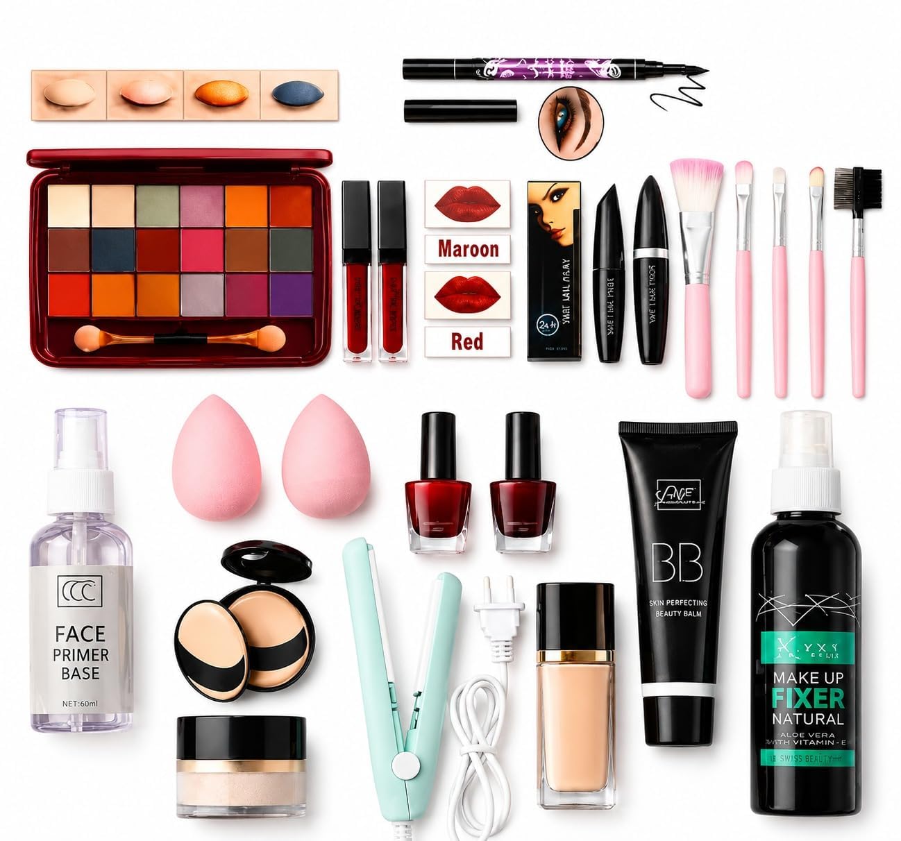 Professional Makeup Kit Combo Set for Women & Girls – Eyeshadow Palette, Lip Colors, BB Cream, Primer, Makeup Fixer, Beauty Blender & Brushes-picture-13