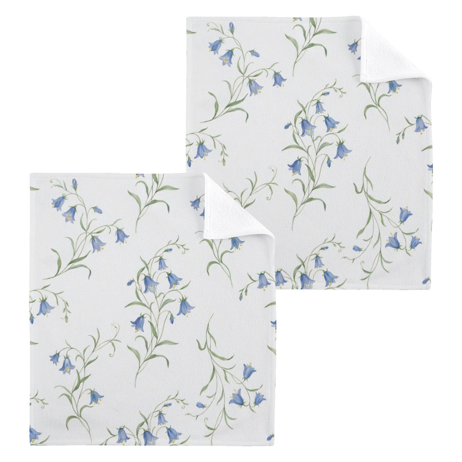 BOESI Blue Bellflower Pattern 12x12in Cotton Washcloth,Face Towel