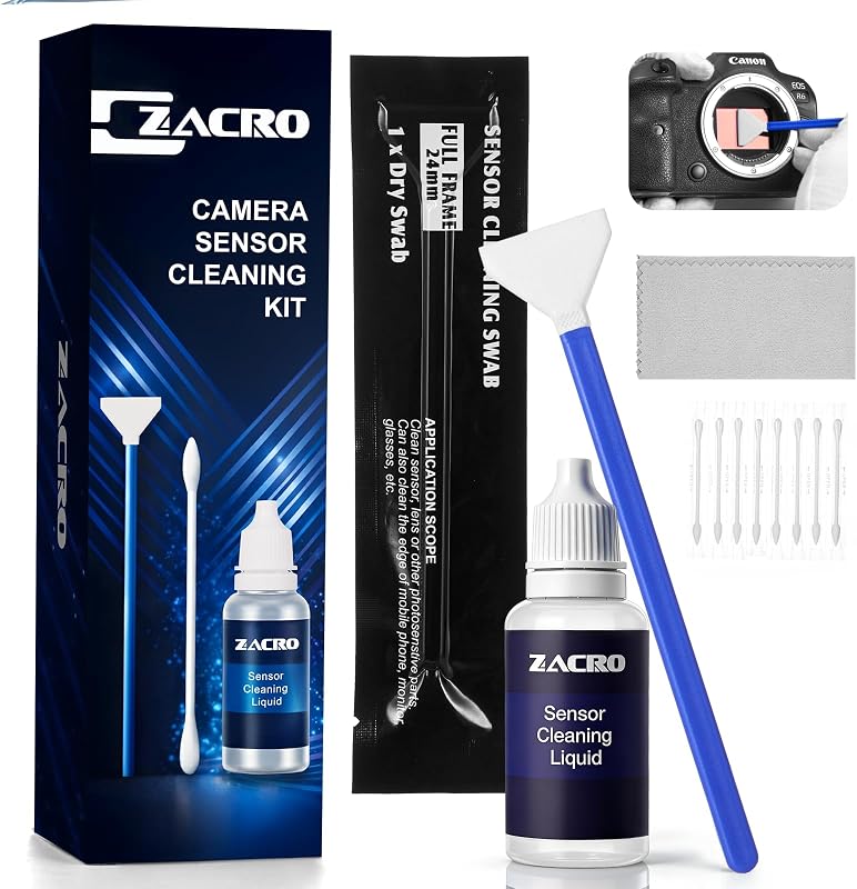 Zacro 24mm Full Frame Sensor Cleaning Swab*8 + 20ml Sensor Cleaner for DSLR SLR Digital Camera CMOS Sensor Cleaning, Compatible with Nikon Sony Canon (Add: 8*Cotton Swabs + 1*Cleaning Cloth)