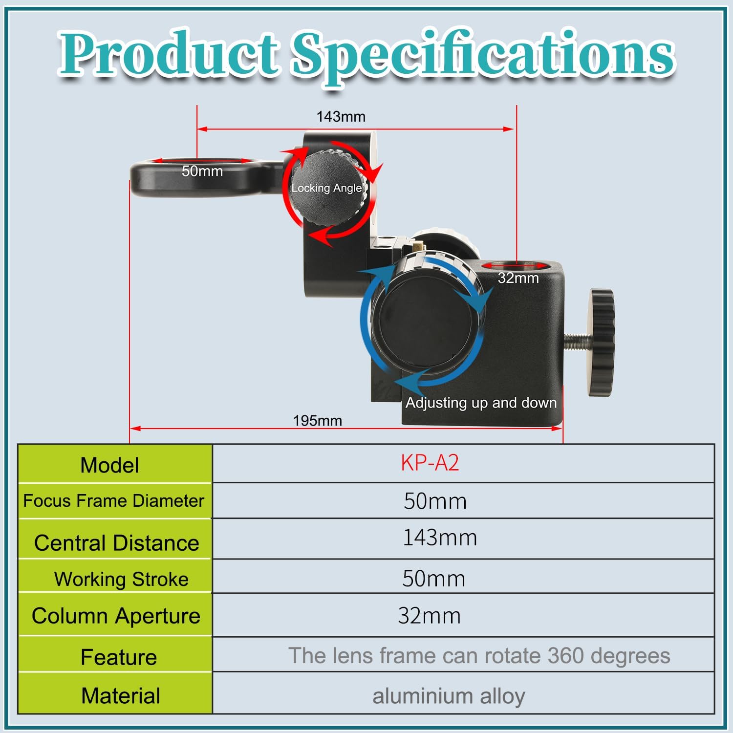 360° Rotating Microscope Focus Bracket Centre Distance 143mm Column Aperture 32mm