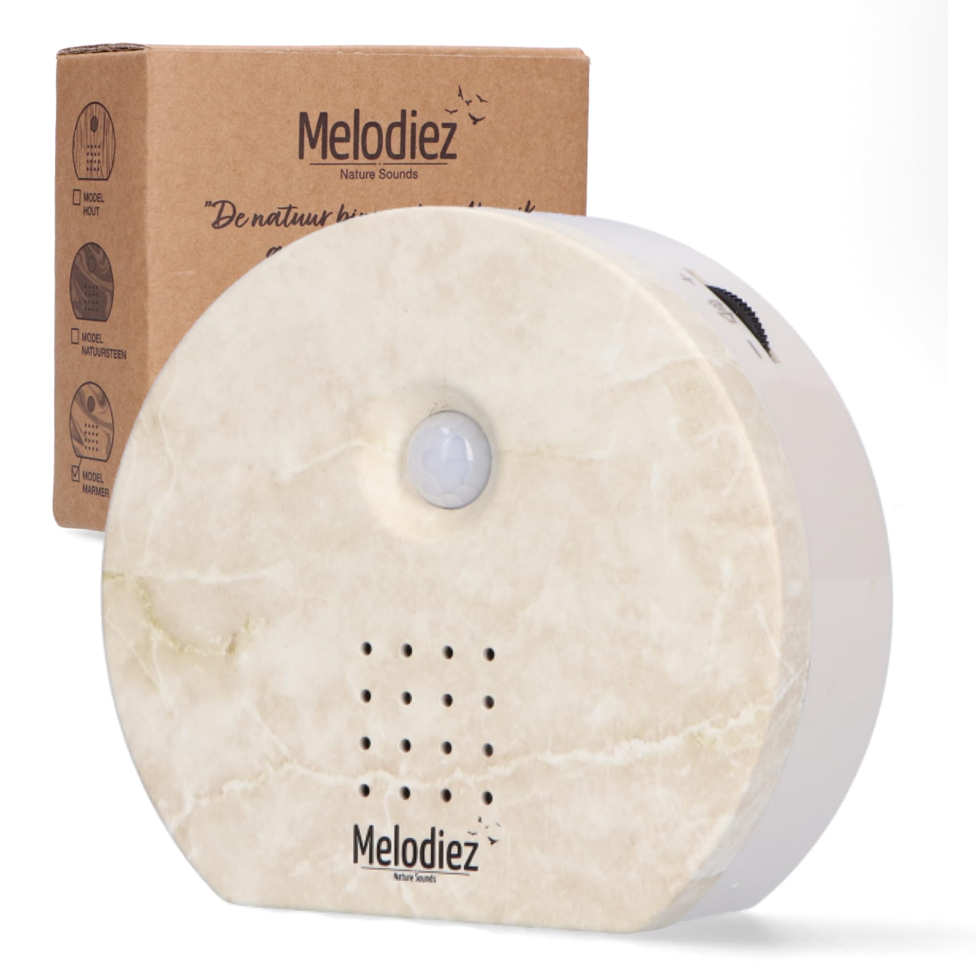 Melodiez Vogelgeräusche Hütte mit Sensor - Box Inkl. Batterien und 4 natürlichen Vogel, Ozean und Dschungel Geräusche - Vogelhaus mit Sound - Haus oder WC (Naturstein, Kompaktes Design)