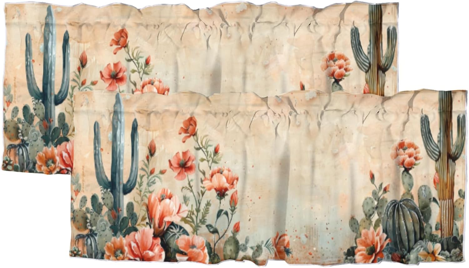 Cactus Succulent, Valances Curtains for Kitchen Windows Southwest Plant Tropical Desert Style Rod Pocket Valance Curtain for Living Room Bedroom 54x18inch(2Pcs)