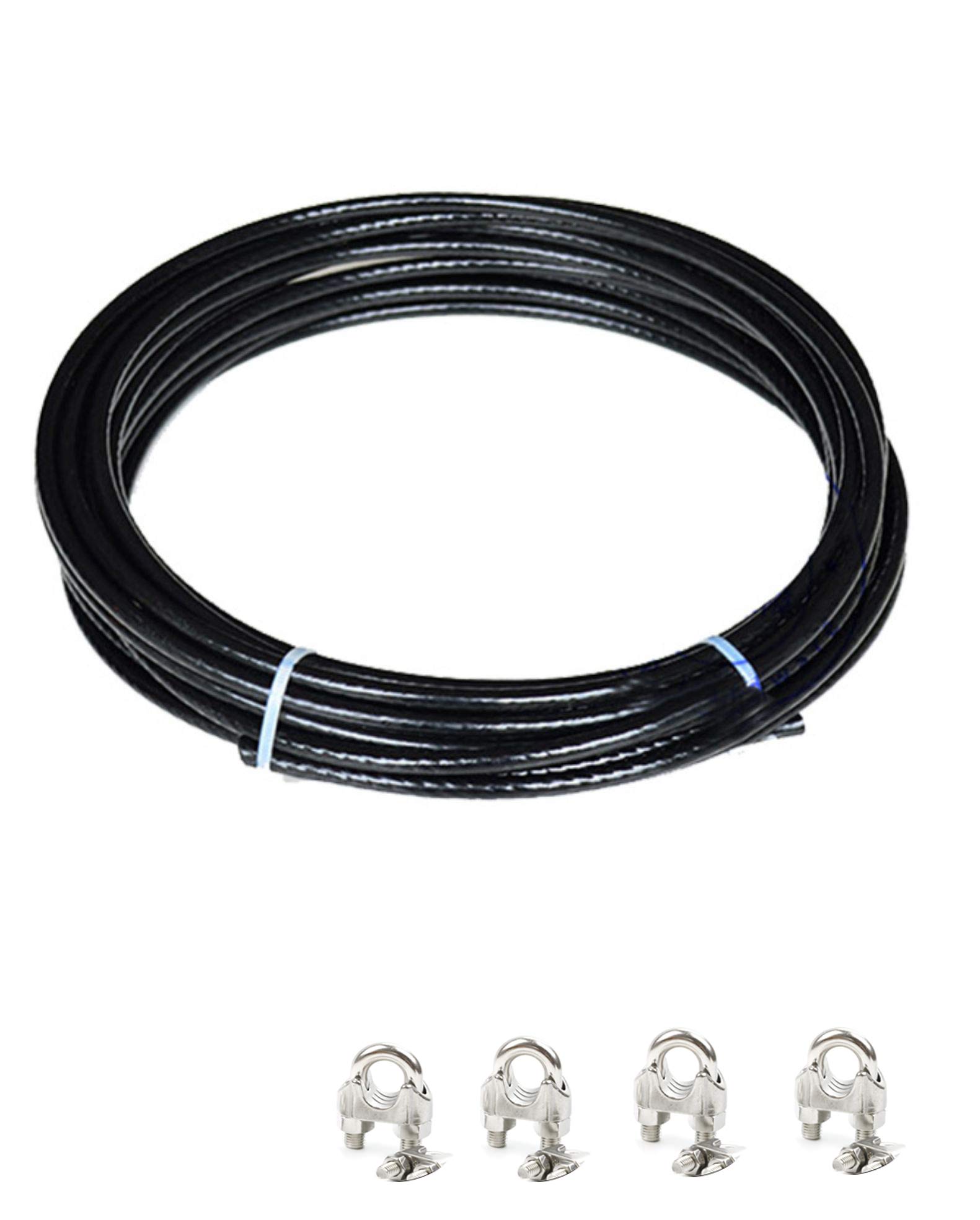 Cable de cuerda de acero inoxidable 304 recubierto de vinilo negro, estructura de 7 x 19, longitud de 50 m, trenzado a prueba de óxido, diámetro de 5 mm