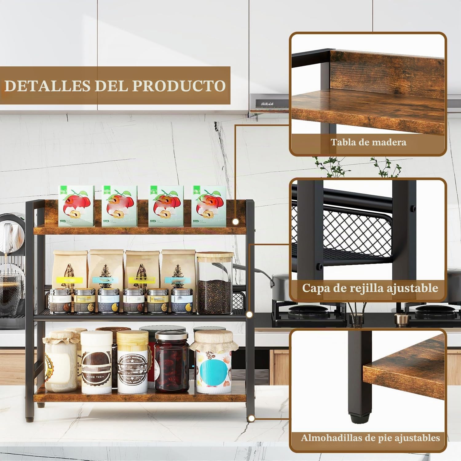 IBUYKE Especiero de 3 Niveles,Organizador Especias Cocina,Marrón TLJ021H | Organizador escritorio Estante de Encimera Cocina Para Comedor Baño Dormitorio Oficina