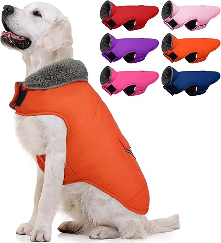 Miniatura 8 de MIGOHI Abrigo cálido para perro chaqueta de invierno para clima frío chaleco reflectante a prueba de viento ropa gruesa para perro con agujero para