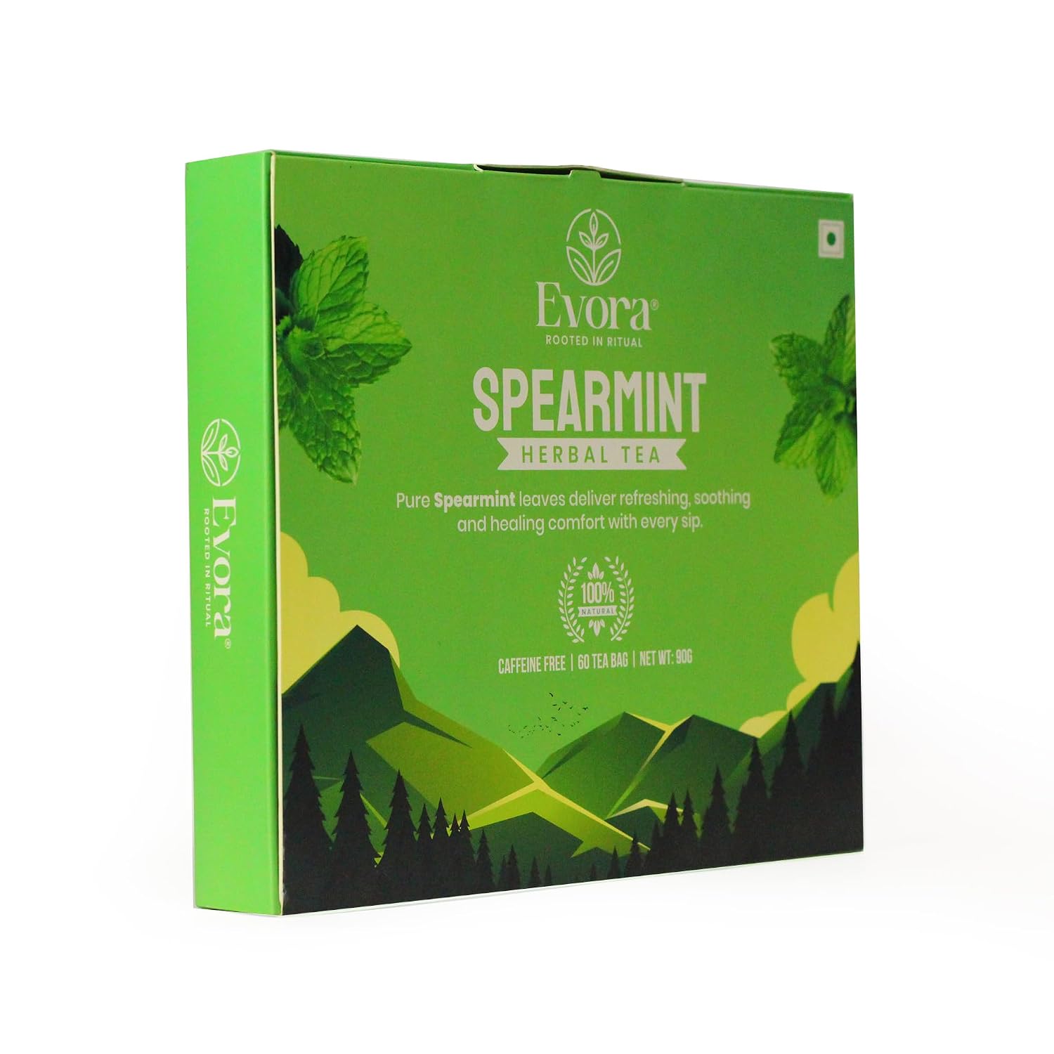 EVORA Spearmint Tea for Hormonal Balance & PCOS Support – Pure Dried Spearmint Leaves for Clear Skin & Digestion – Caffeine Free, Non-GMO – Double Chambered 60 Tea Bags