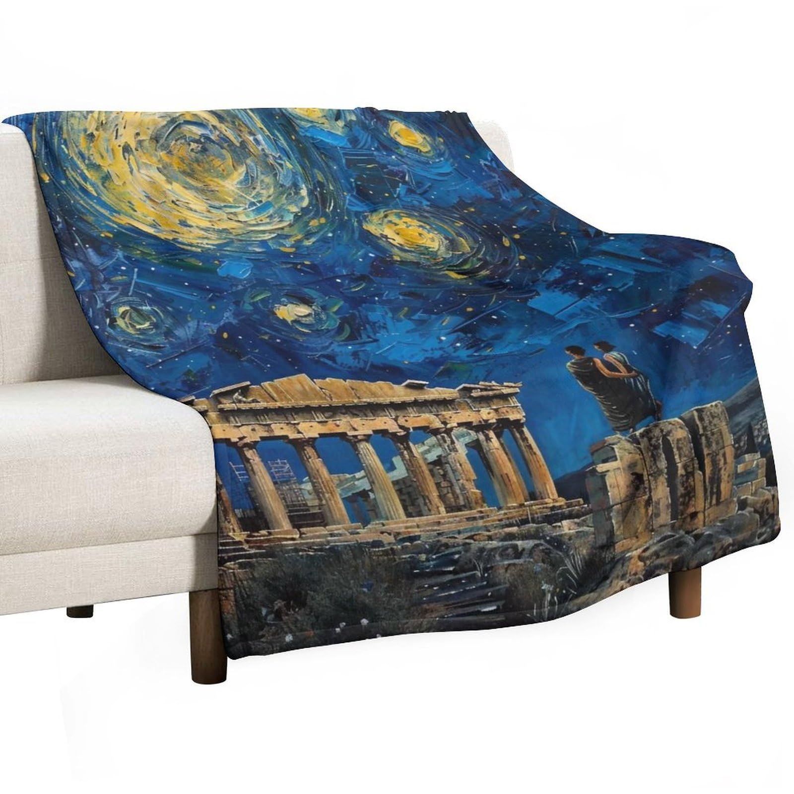 YHGSREUOH Starry Night in Athens 03 Flannel Blankets Fleece Soft Throw Lightweight Plush Gifts for Couch, Bed, Cozy Sofa Plush, Chair, Lovers 138x175cm(55x70in)