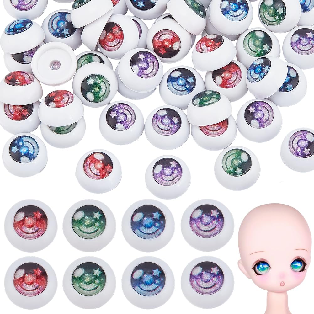 PH PandaHall 80pcs Realistic Eyes 10mm Half Round Eyeballs 4 Colors Acrylic Craft Eyes Human Eye Small Artificial Eye Hollow Eyeballs for DIY Crafts Stuffed Animal Amigurumi Party Decor Sculptures