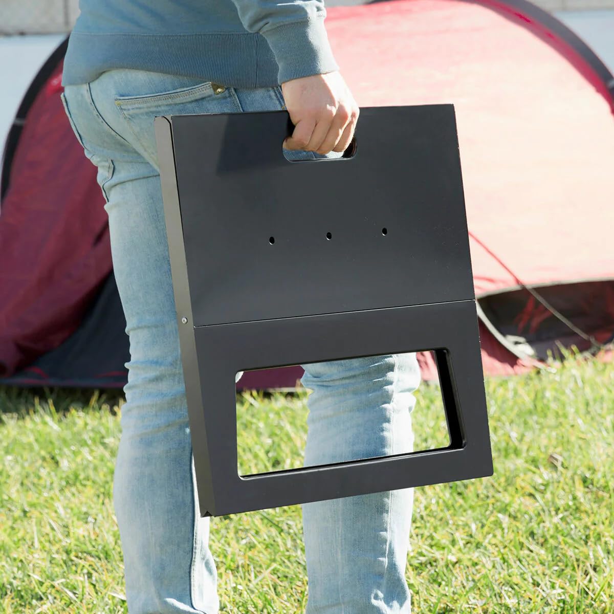 InnovaGoods® Faltbarer tragbarer Holzkohlegrill Foldyq, traditionelles und gesundes Kochen Ihrer Lebensmittel, aus Stahlmaterial, ideal für Zuhause und Garten.