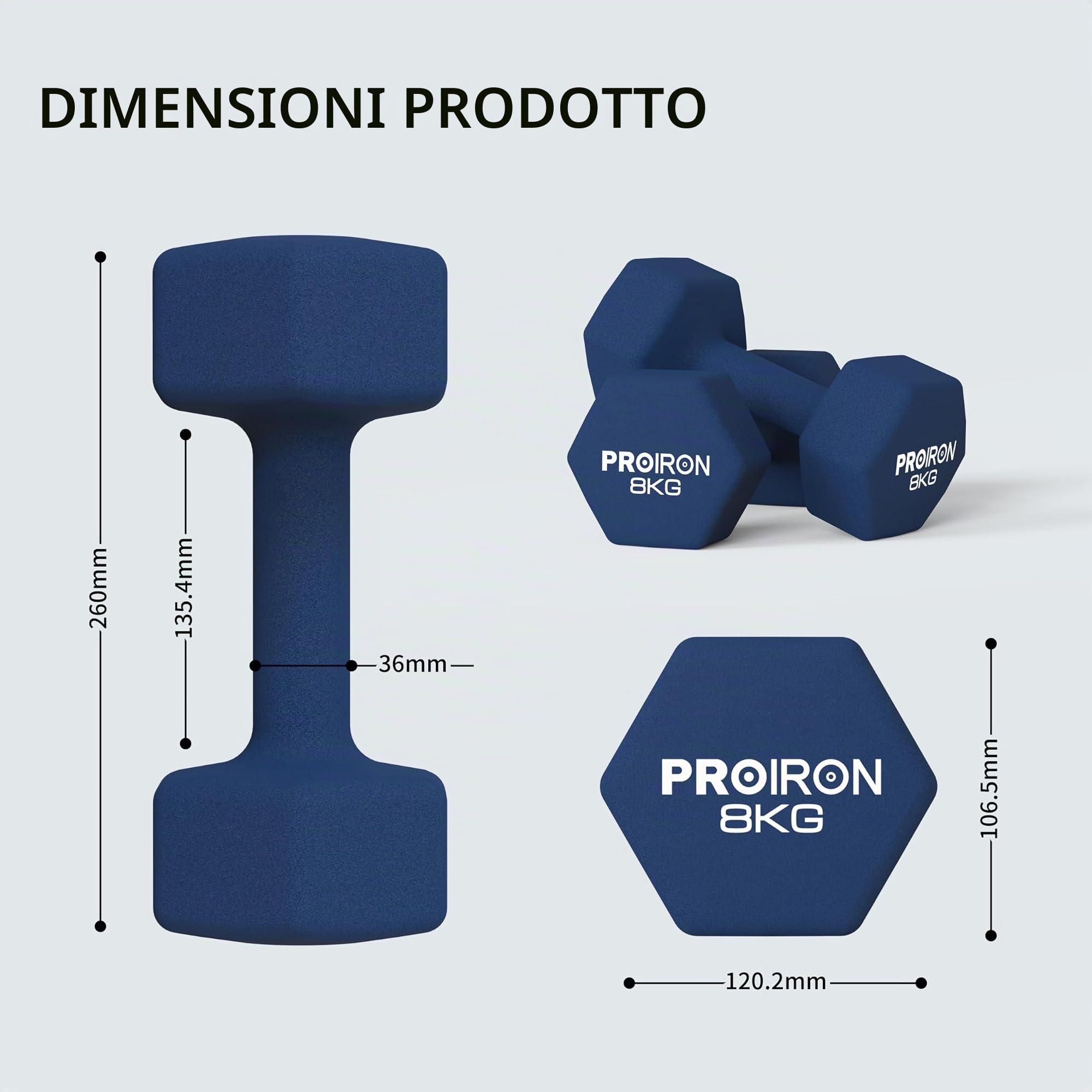 PROIRON Pesi Palestra in Neoprene Esagonale, Set Manubri Palestra da 1 kg a 10 kg, Dumbbells Pesetti Manubrio in Casa Allenamento della Forza, Fitness