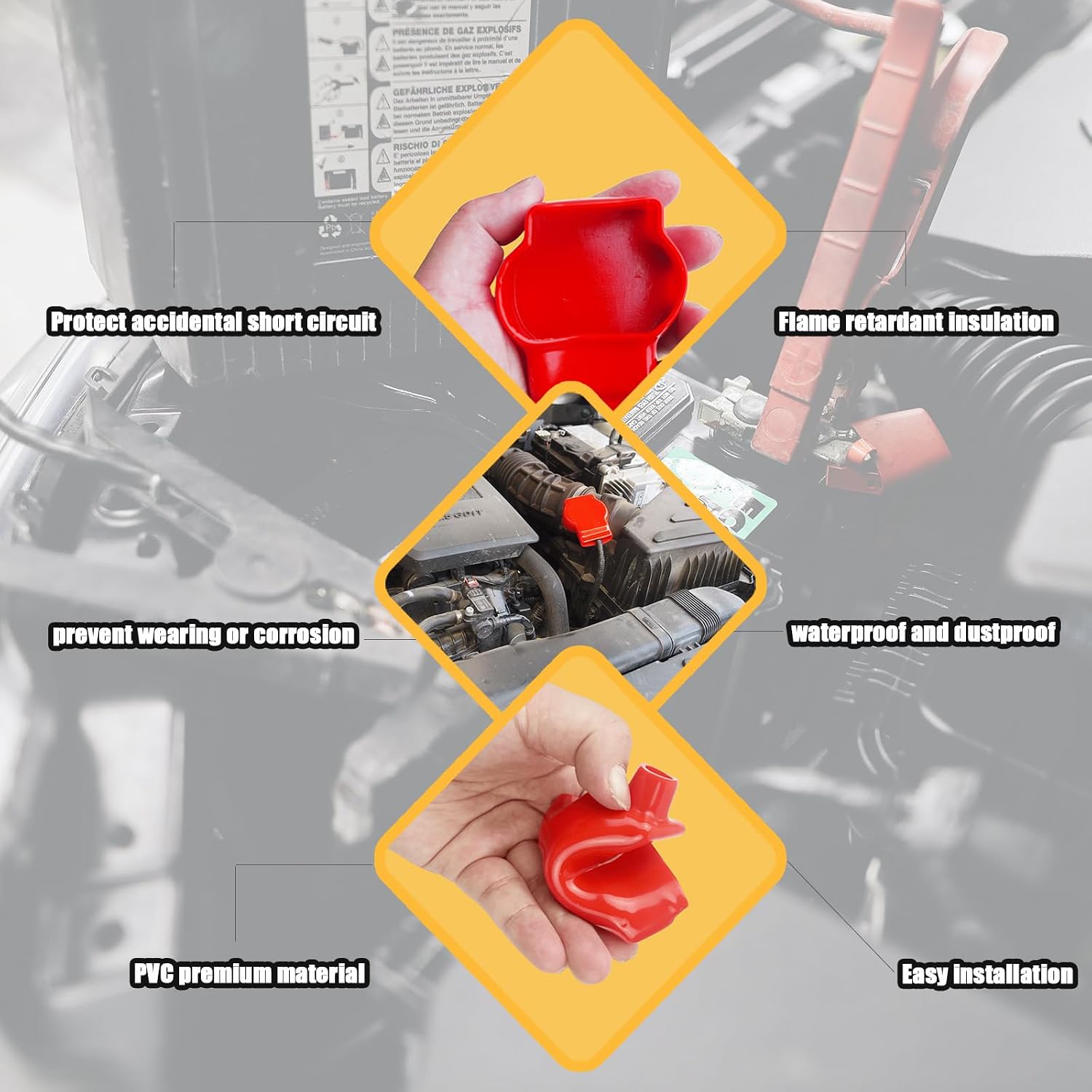Battery Terminal Covers 4 Pack (2 Red 2 Black), Flexible PVC Insulating Caps for SAE Top Post Battery Clamps, Dust & Moisture Protection, Anti-Corrosion Terminal Boots for Car Truck RV Boat Marine