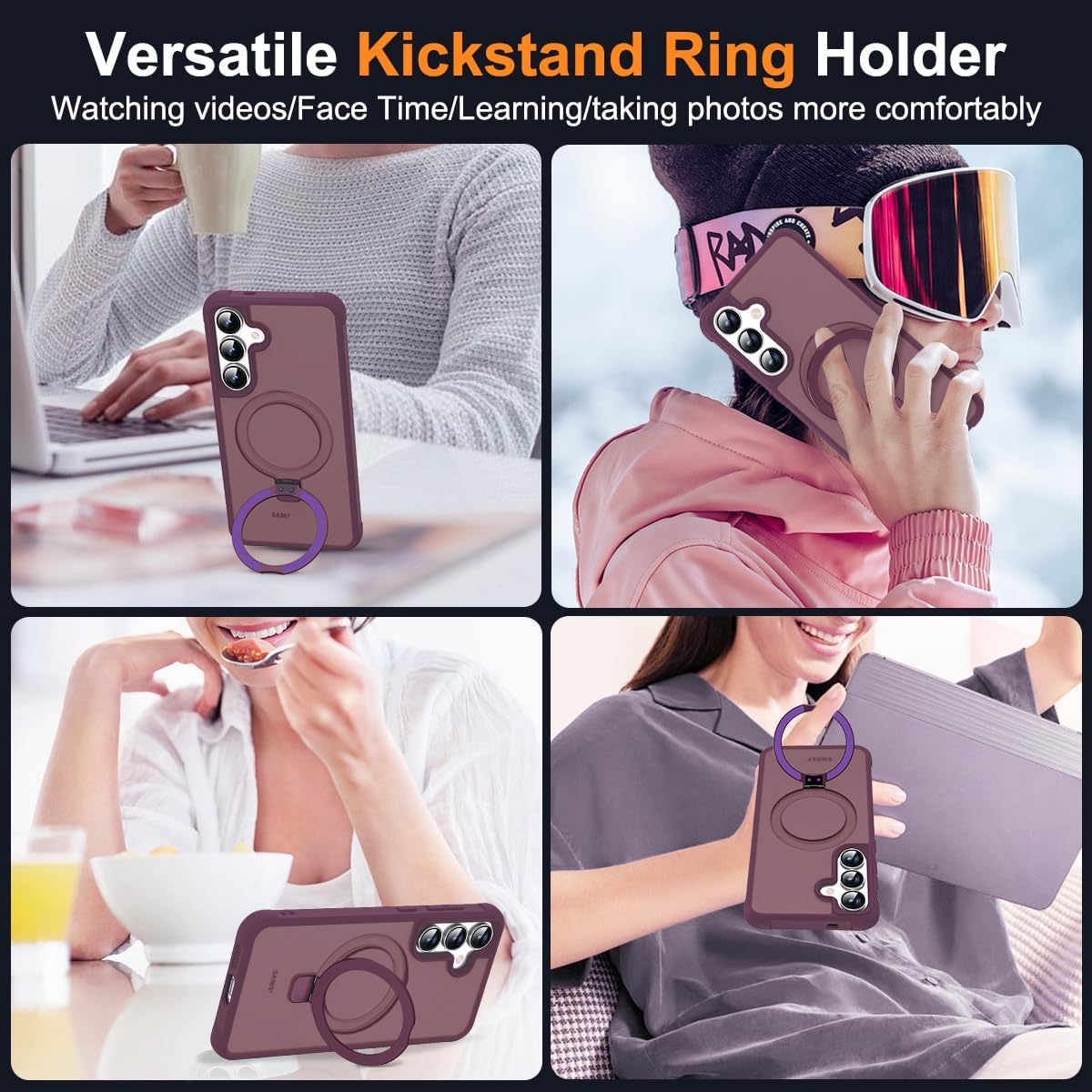 SKYLMW Compatible with Samsung Galaxy S24 Plus Case & Samsung Galaxy S25 Plus Case with Magnetic Ring Stand Translucent Phone Cases for S24+ & S25+ 6.7" [Compatible with Mag-Safe],Wine Red