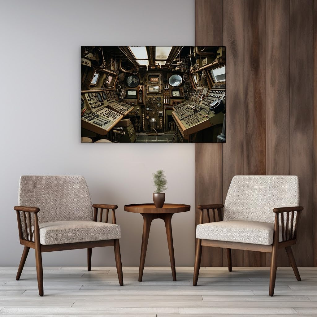Canvas for Living room. Narrow Confines and Intricate Controls The Submarine's Heartbeat Unveiled, 27 x 18 inch Canvas Wall Art - Ready to Hang
