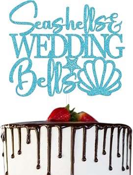 Seashells & Wedding Bells Cake Topper - Seashells And Wedding Bells Decor - Beach Wedding Decor Blue