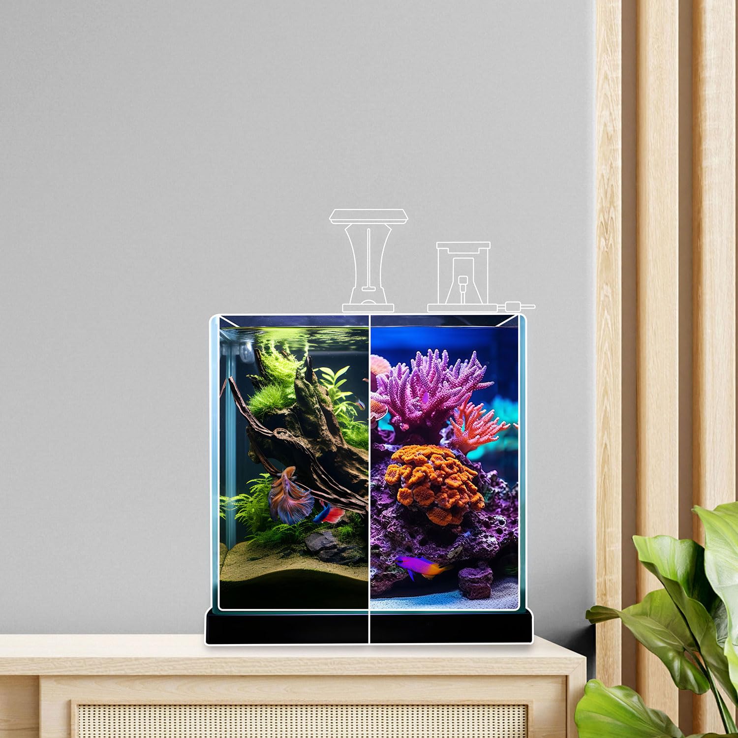 Aqpet Acquario in Vetro per Pesci Tropicali Dolce e Marino Completo di Filtro Illuminazione Led e materiali Filtranti, 19 Litri, 25x27x27 cm