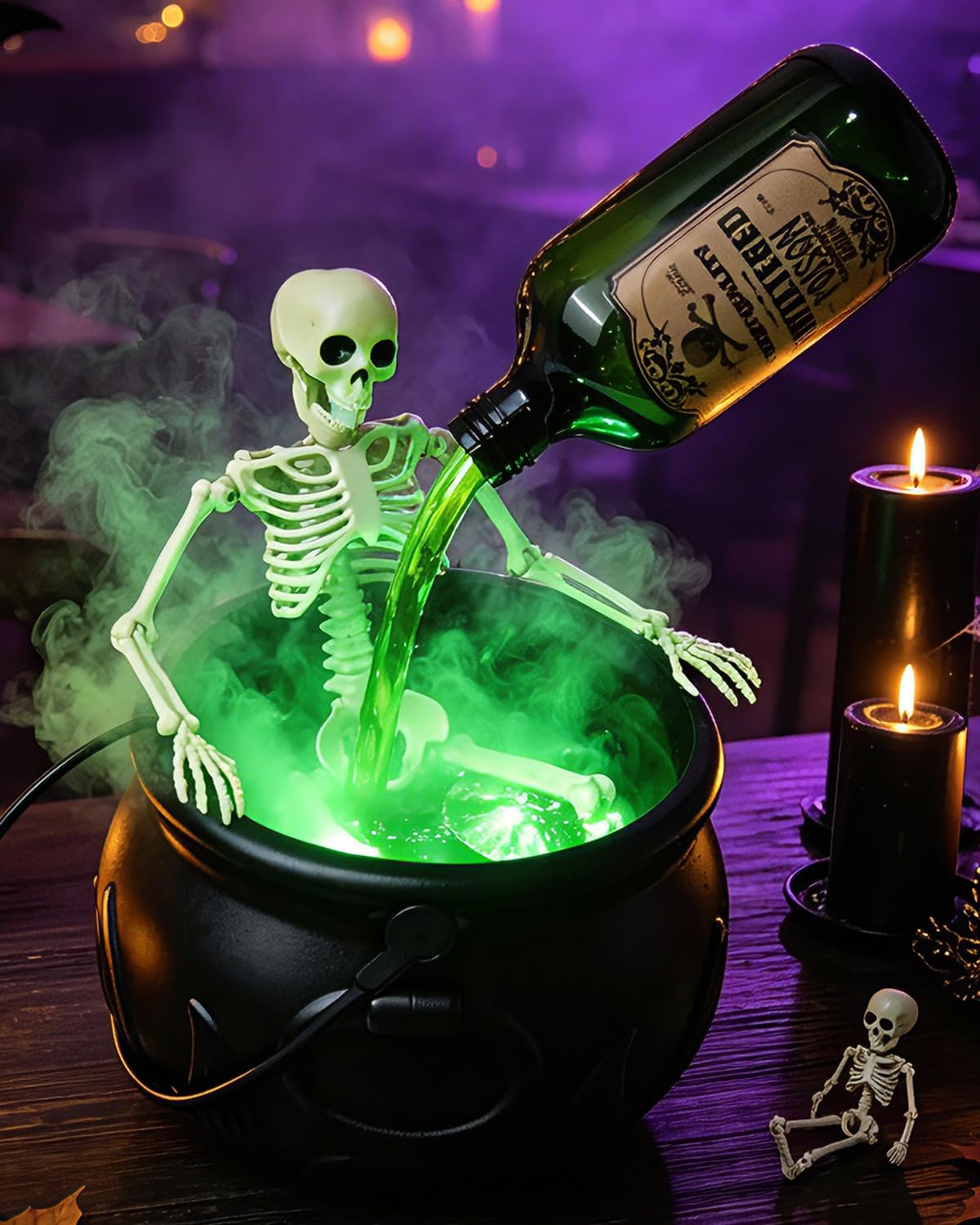 Calderone Decorazione Halloween Interni con Generatore Nebbia & Scheletro