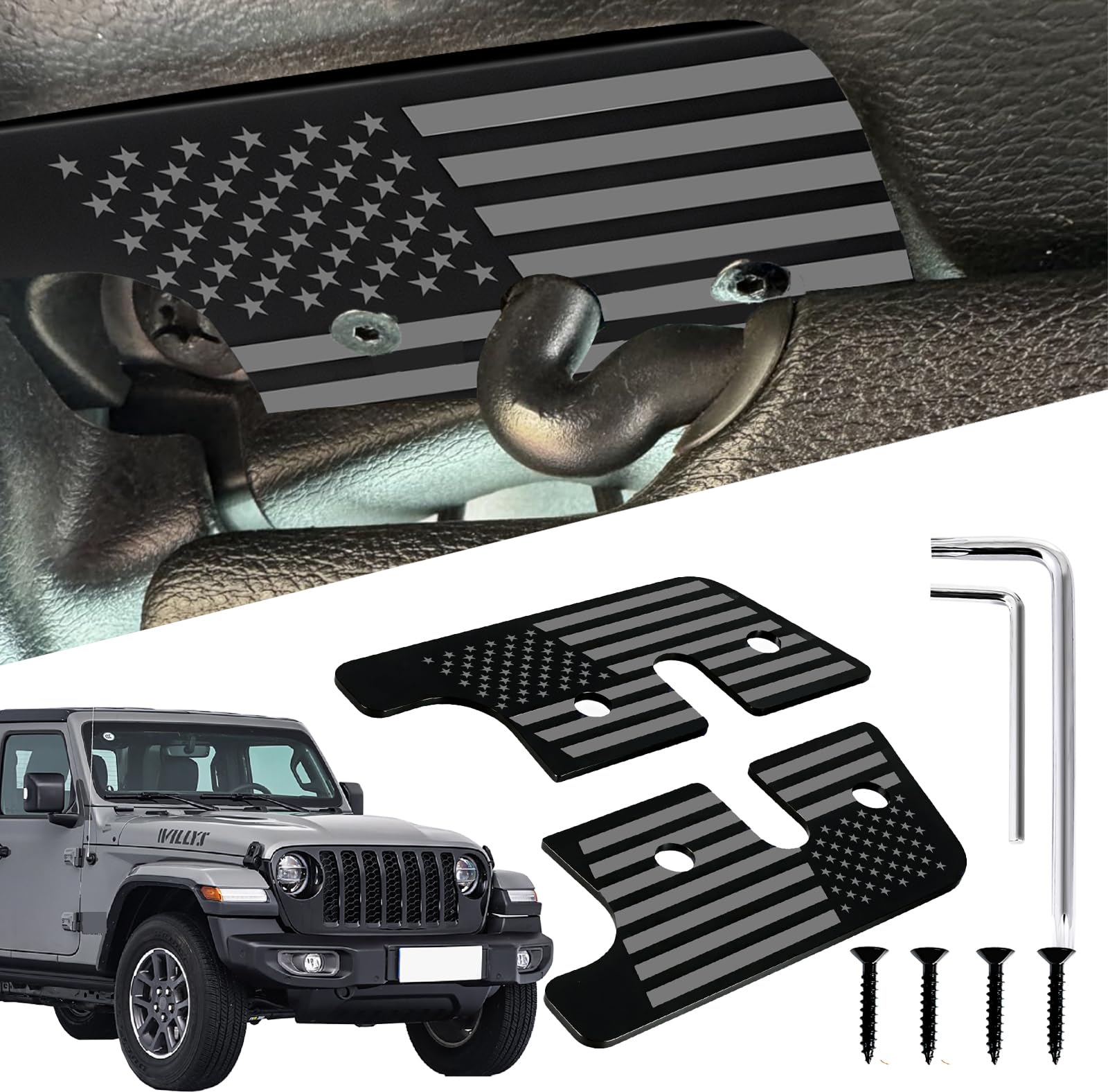 Visor Repair Kit, HHLOU Aluminum Alloy American Flag Sun Visor Clips Compatible with Jeep Wrangler JK 2018,JL 2018-2023,2020-2023Gladiator Accessories,Quick and Easy Repair Loose Visor(Grey)