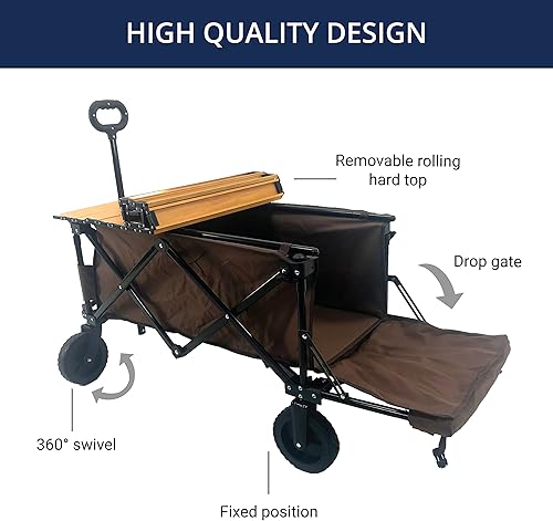 Miniatura 2 de Carrito de jardín plegable con parte superior enrollable de madera, mango ajustable, puerta de caída, ruedas todo terreno, marco plegable resistente