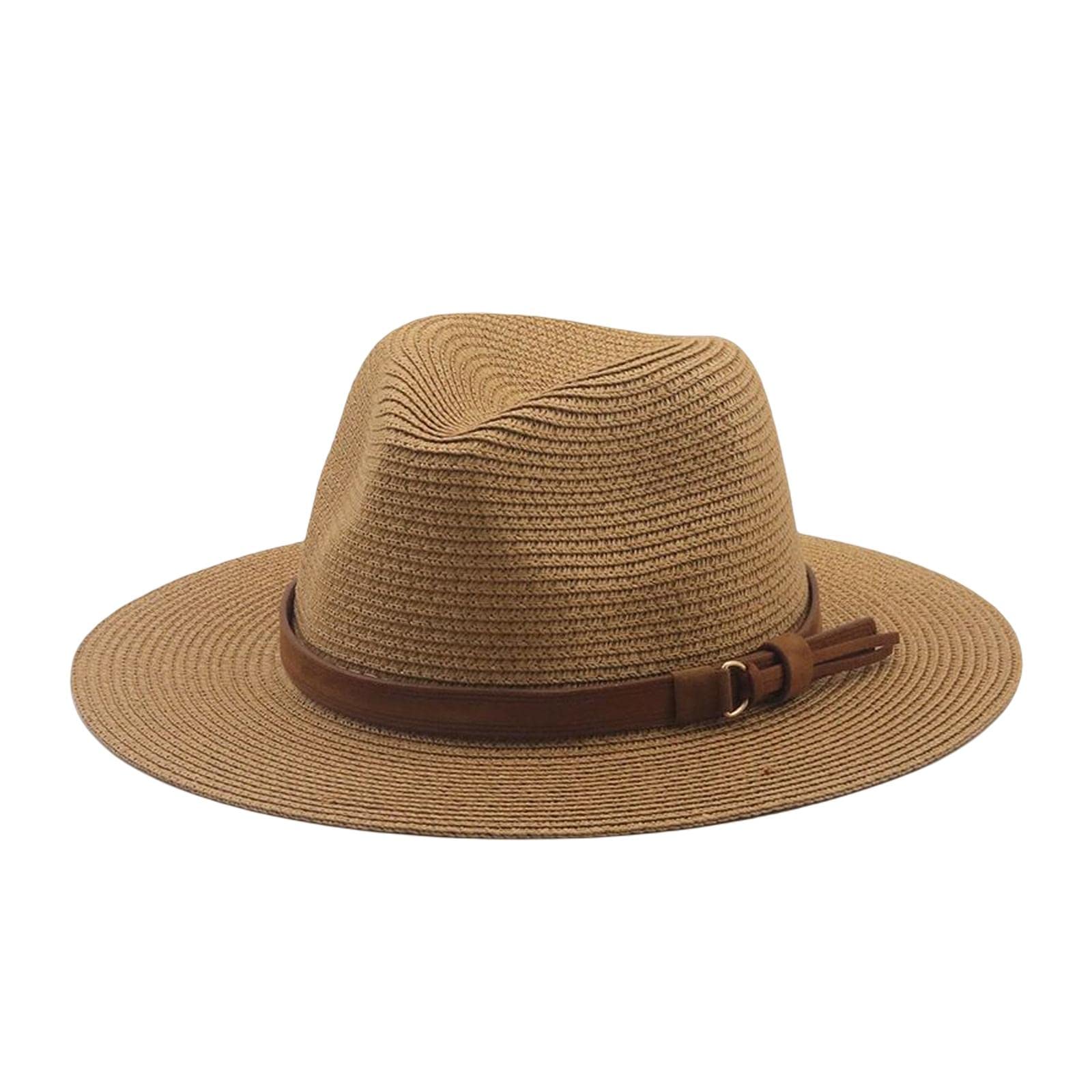 Wide Brim Sun Hat Panama Sunhats Straw Hats for Vacation Outdoor Summer Khaki|Clothing, Shoes & Accessories | Womens Accessories | Hats-image-23