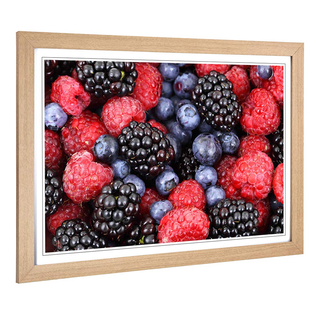 Big Box Art Framed Print of Blueberries, Rasberries and Blackberries Design | Wall Art Picture | Home Decor for Kitchen, Living Room, Bedroom, Hallway, Oak, A2 / 24.5x18 Inch / 62x45cm