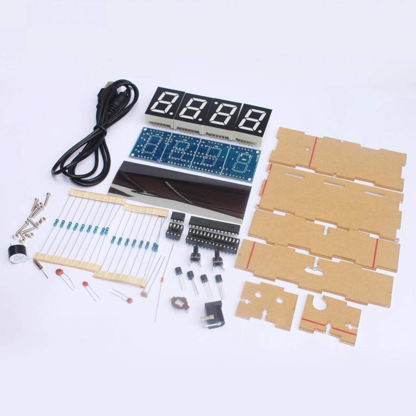 Electronic DIY Kit Clock, 4-Digit DIY Digital LED Clock Kit Auto Display Time/Temperature Electronic DIY Kit Clock for Electronics Enthusiasts(red)