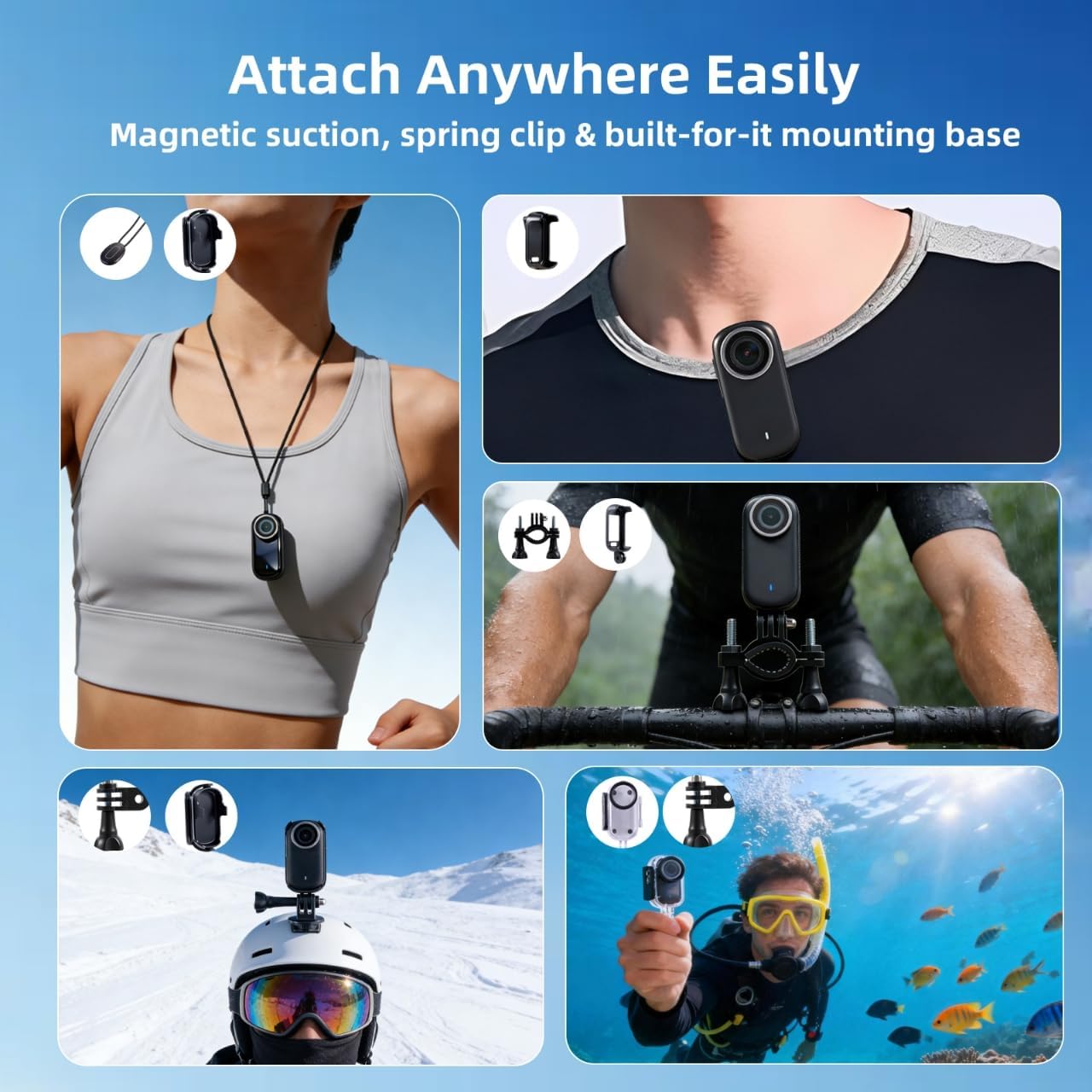 Thumb-Sized 4K Action Camera, Ultra-Portable Wearable POV Camera, 128GB, Wi-Fi, IPX7 Waterproof, EIS, with Magnetic Helmet Mount, Chest Sports Camera for Diving, Running, Cycling, Swimming