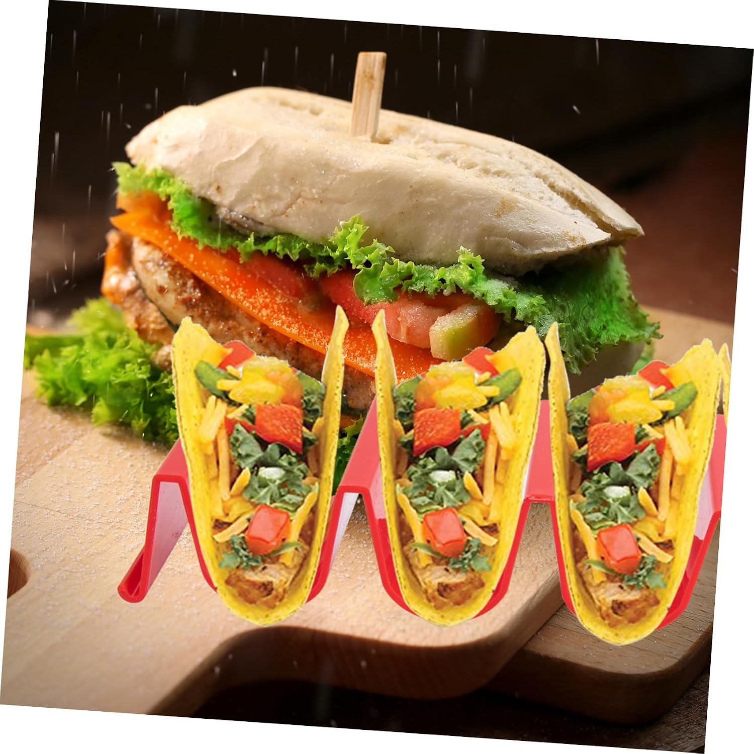 VANZACK 4Pcs Colorful Taco Holder Stand Burrito Rack Pancake Support for Kitchen Parties Camping Dishwasher Safe