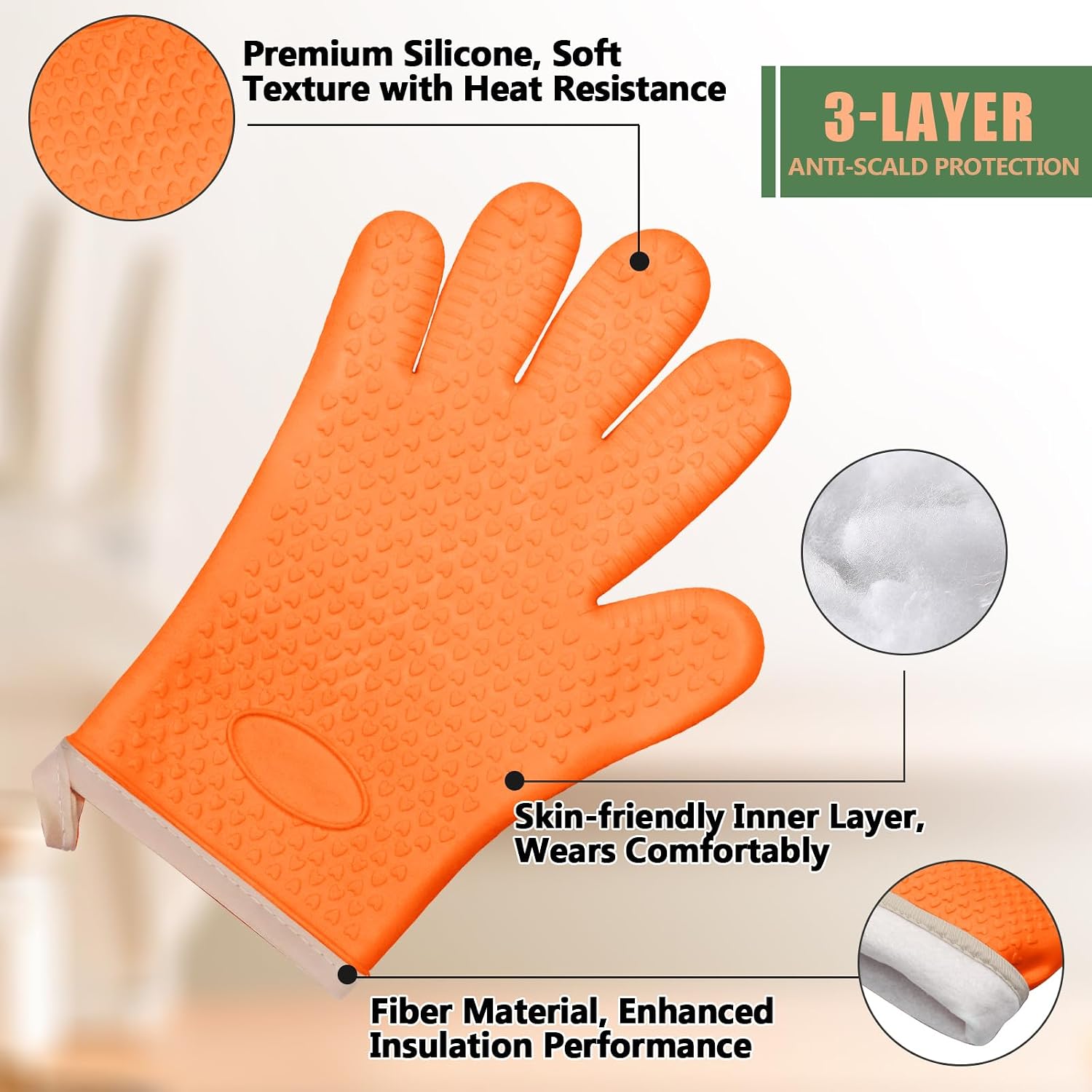 Zorfeter Silica Gel Oven Mitts, Orange, 1 Pair