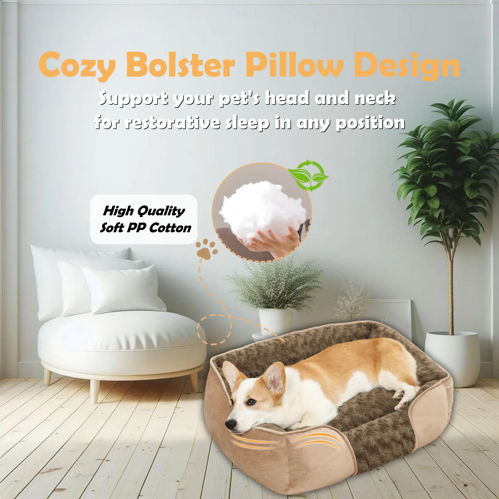 MeowMua Dog Bed for Small Medium Dogs, Cat Bed for Indoor Cats. Washable Orthopedic Dog Bed. Removable Sleeping Mat, Durable Pet Bed with Anti-Slip Bottom (Camel, Small)