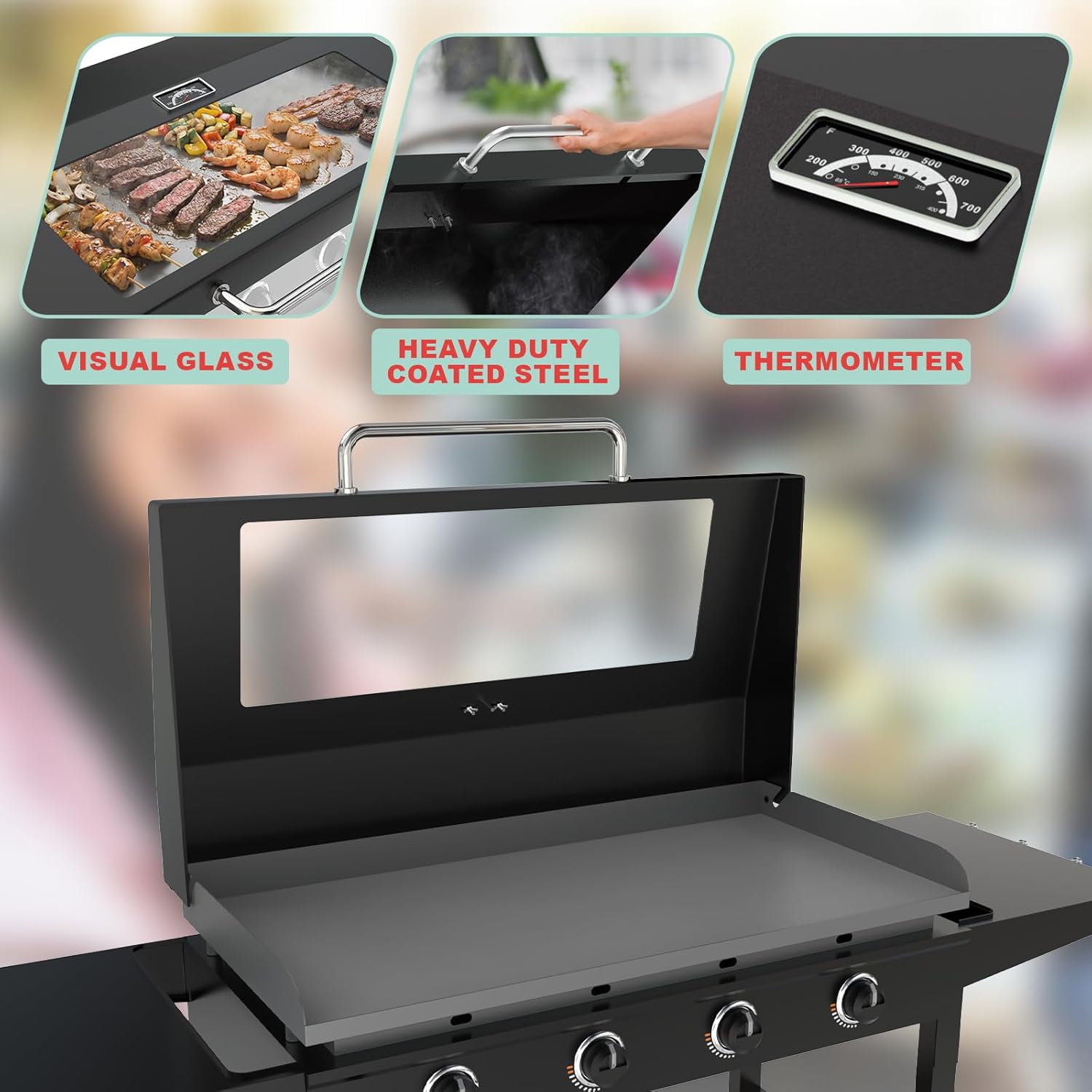 5856 Griddle Lid for Blackstone Omnivore 36" Griddle Cover 1554 2310, Upgrade Glass Griddle Cover 36 inch with Hood for Blackstone Omnivore 2212 2309 2322 Flat Top Grill Accessories(2024 Model)