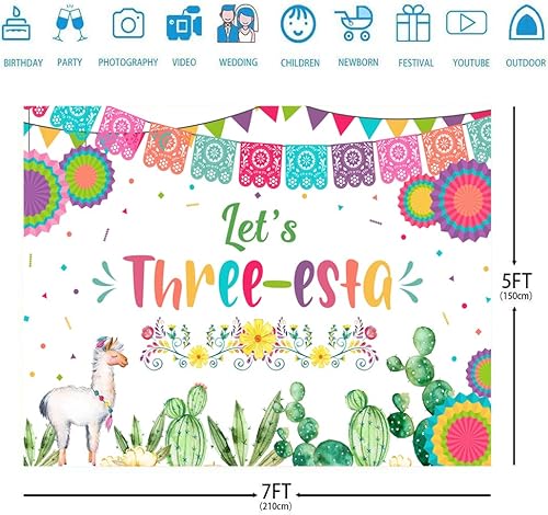 Miniatura 3 de Ticuenicoa Telón de fondo mexicano de tercer cumpleaños Let's Three-Esta, decoración de fiesta para niña, fondo de fotografía de cactus mexicano,