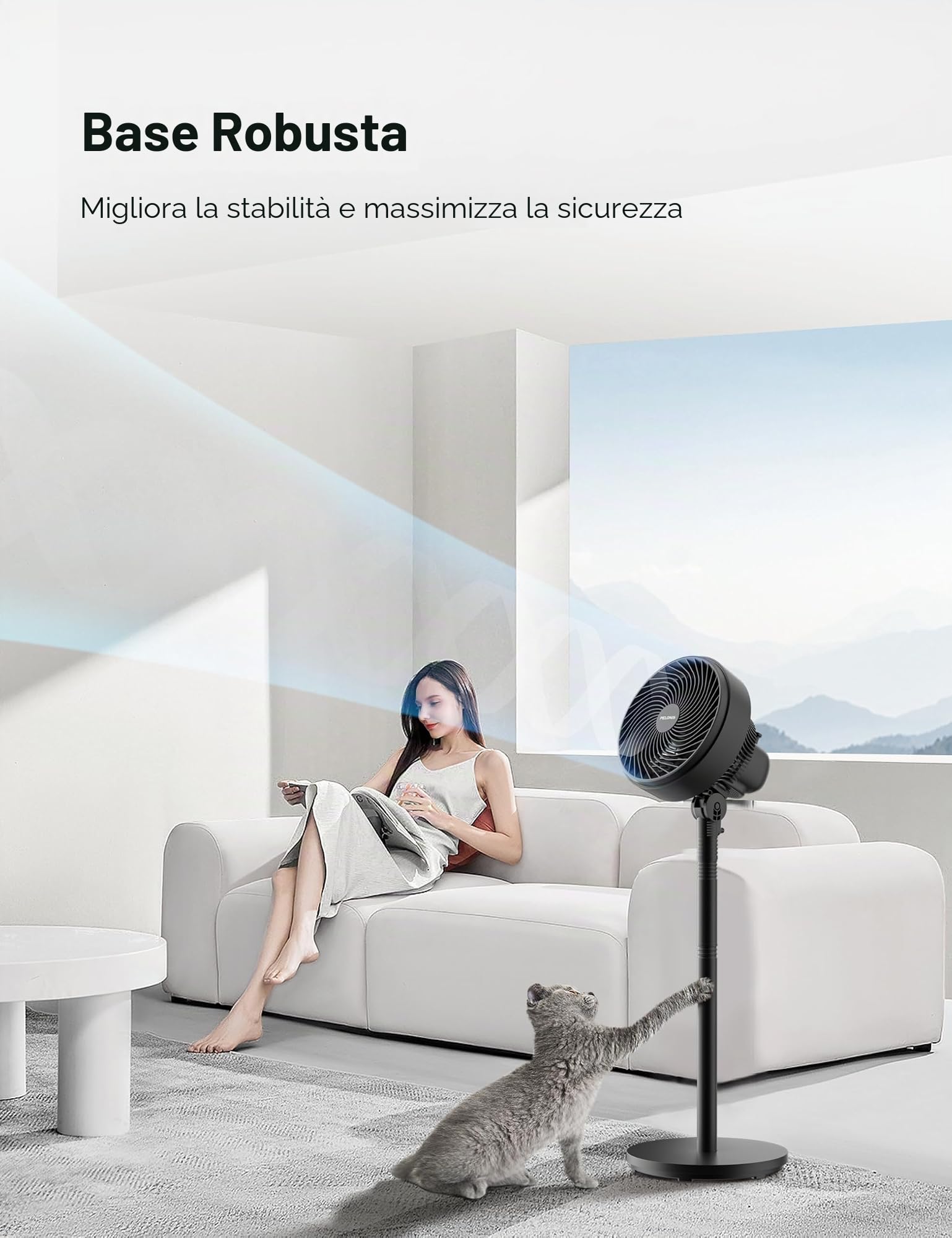 PELONIS Ventilatore a Colonna Altezza Regolabile 4 Livelli, Ultra Silenzioso con Oscillazione 90° & 3 Velocità per Camera, Ufficio