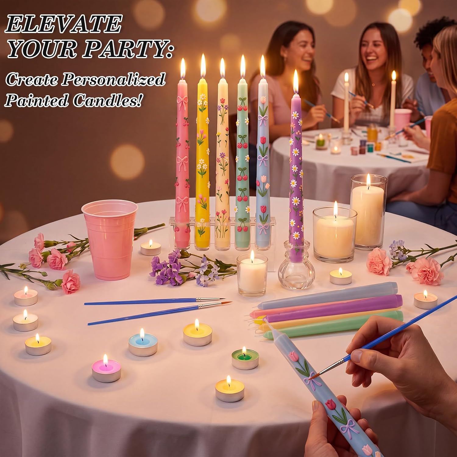 MTLEE 78 Pcs DIY Candle Painting Kit Include 12 Taper Candles 60 Colored Tealight Candles 6 Paint Brushes for Crafts Birthday Wedding Party Favors (Macaron Color)