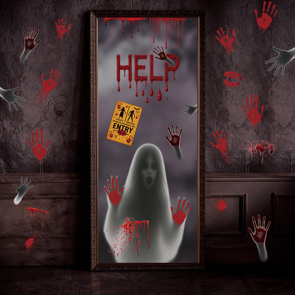 Zindoo Large Size Halloween Window Stickers Bloody Halloween Window Decorations Scary - Image 4