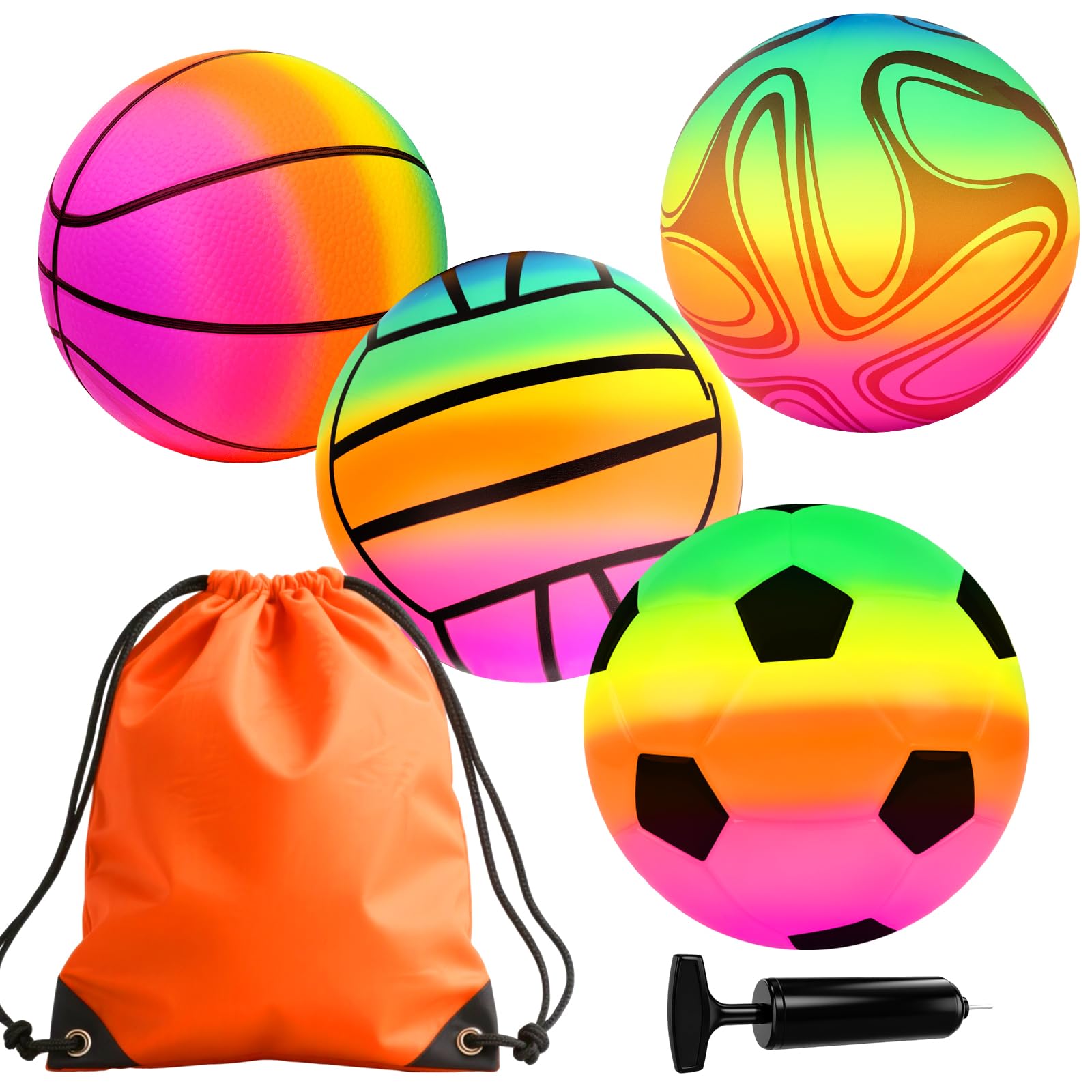 Picabika 8.5'' Colorful Playground Balls, Inflatable Balls for Kids and Toddlers with Air Pump Basketball, Volleyball