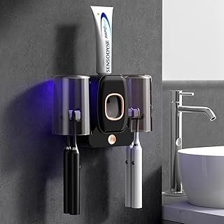 UV-Zahnbürsten-Desinfektionsmittel, Badezimmer-Zahnbürstenhalter Wandmontage, mit Sterilisatorventilator, Trocknungsfunktion, Zahnbürstenreiniger, Sterilisator, intelligenter Schwarz