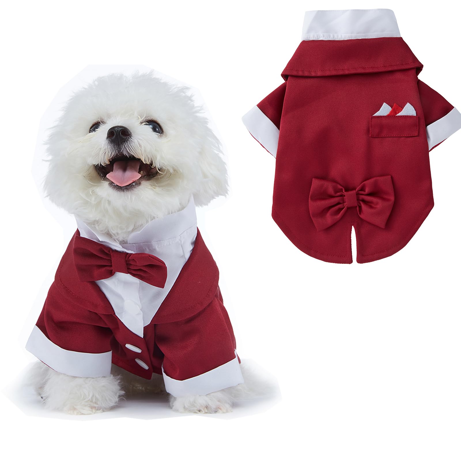 BT Bear Small Dog Tuxedo, Dog Wedding Suit Puppy Formal Shirt, Dog Suit Formal Tuxedo with Black Bow Tie Small Medium Dogs Outfit for Party Birthday Festiva,Red L