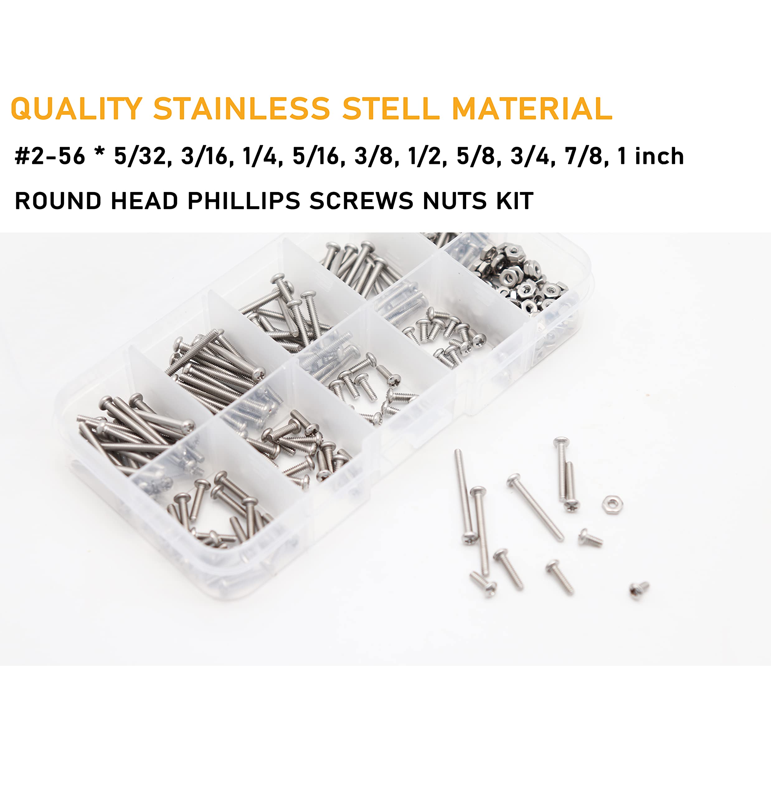 binifiMux 300pcs 2-56 Pan Phillips Machine Screws Hex Nuts Assortment Kit,5/32